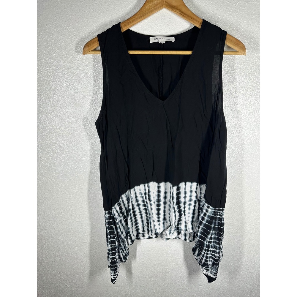 Karen Kane Tank Top Womens L Black‎ Tie Dye V-Neck Sharkbite Hem 2K28259 Viscose